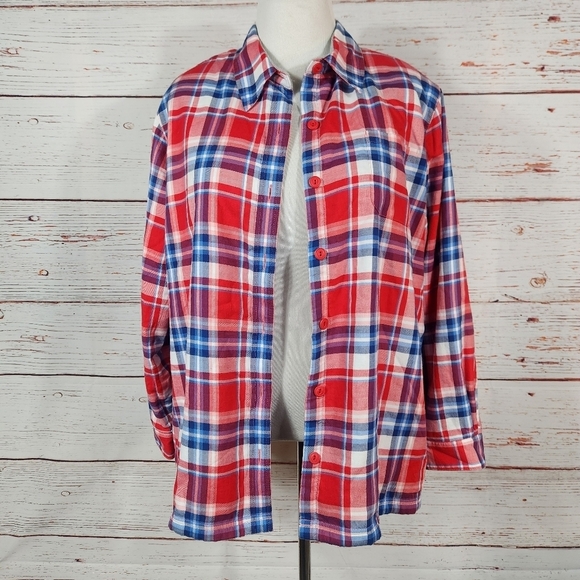 L.L. Bean Tops - LL Bean Red Plaid Fleece Lined Flannel Size XL Petite